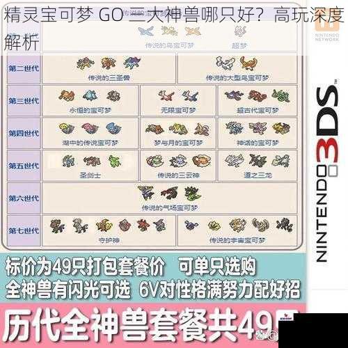 精灵宝可梦 GO 三大神兽哪只好？高玩深度解析
