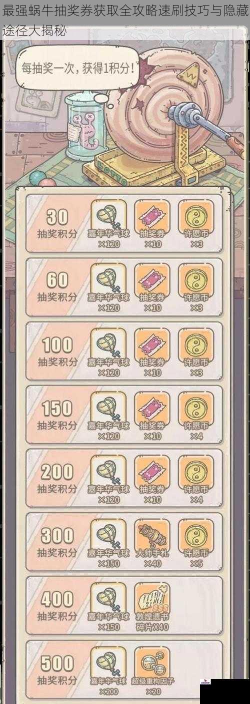 最强蜗牛抽奖券获取全攻略速刷技巧与隐藏途径大揭秘