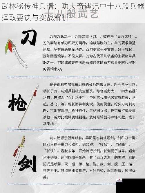 武林秘传神兵谱：功夫奇遇记中十八般兵器择取要诀与实战解析