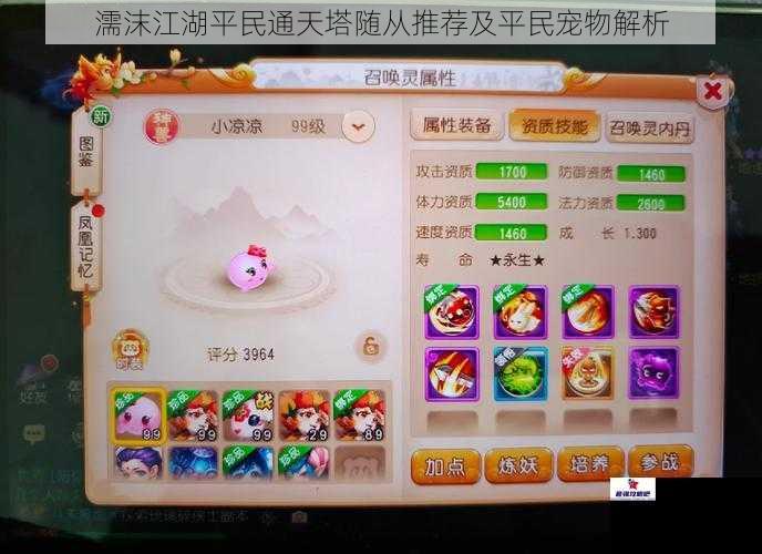 濡沫江湖平民通天塔随从推荐及平民宠物解析