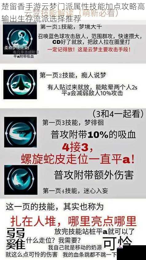 楚留香手游云梦门派属性技能加点攻略高输出生存流派选择推荐