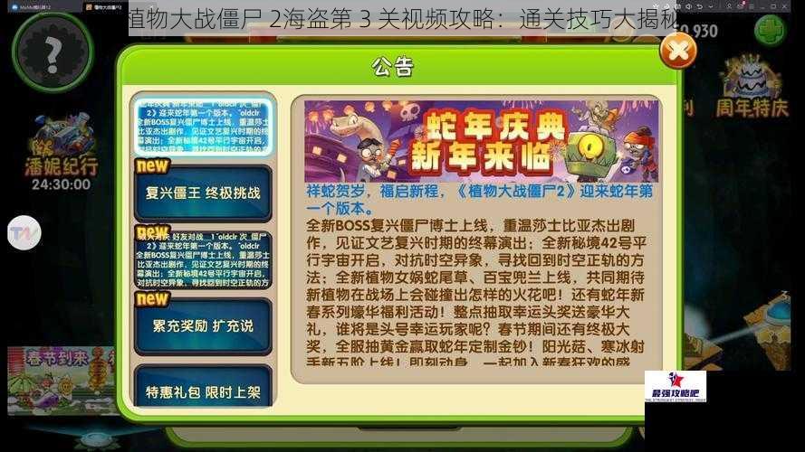 植物大战僵尸 2海盗第 3 关视频攻略：通关技巧大揭秘