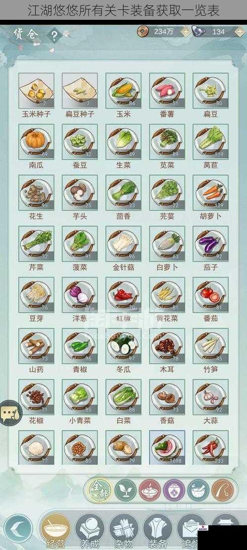 江湖悠悠所有关卡装备获取一览表